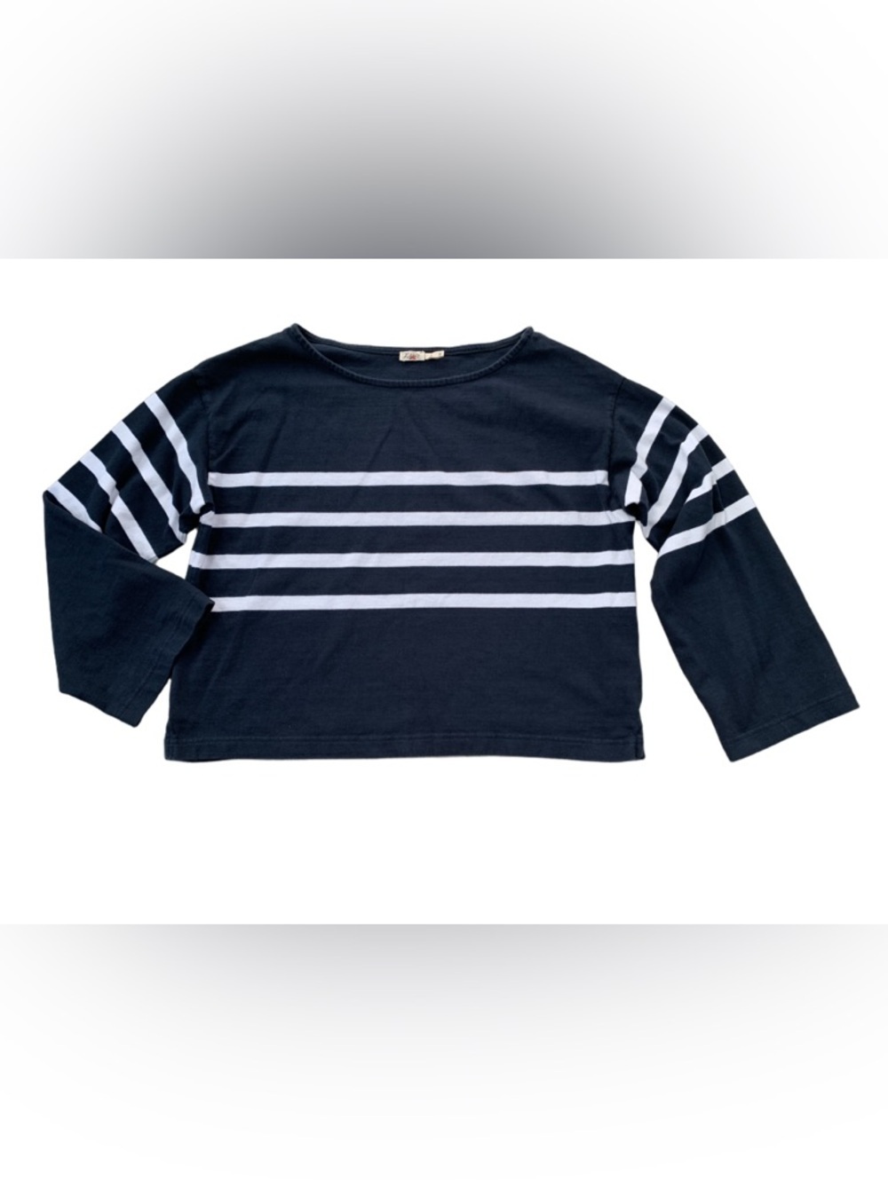 Faherty Women’s Large Coastal Sport Jersey Long-Sleeve Tee Navy Stripe Boat Neck